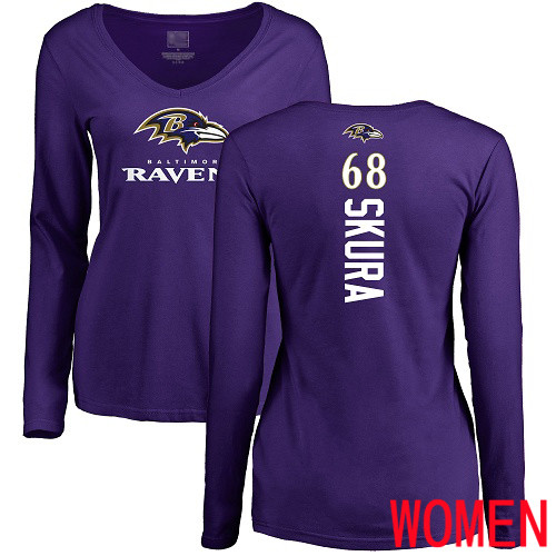 Baltimore Ravens Purple Women Matt Skura Backer NFL Football #68 Long Sleeve T Shirt